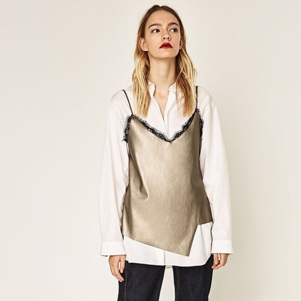 Zara Knit | Faux Leather Camisole Lace Trim
